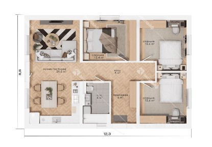Продается 1-этажный дом, 90 м²