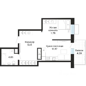 Продается 2-комн. квартира, 42,67 м²