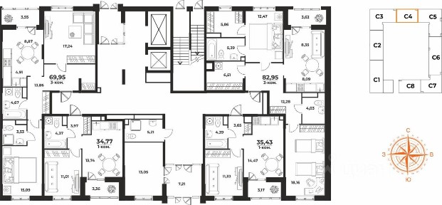 Продается 3-комн. квартира, 82,95 м²