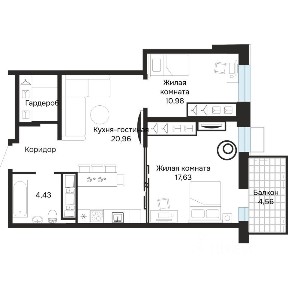 Продается 1-комн. квартира, 57,06 м²