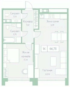 Продается 1-комн. квартира, 66,78 м²