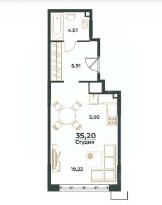 Продается студия, 34,8 м²