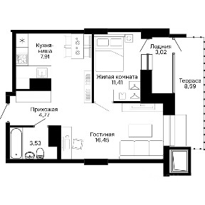 Продается 1-комн. квартира, 47,25 м²