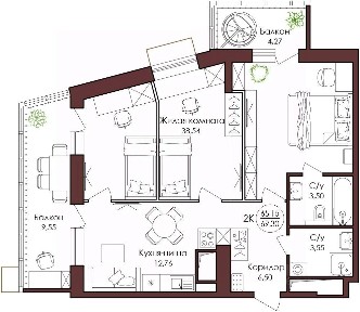 Продается 2-комн. квартира, 61,72 м²