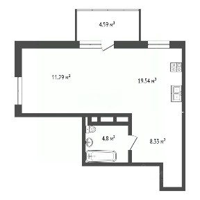 Продается 1-комн. квартира, 45,34 м²