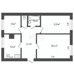 Продается 1-этажный дом, 63 м²