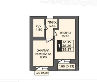 Продается 1-комн. квартира, 39,57 м²