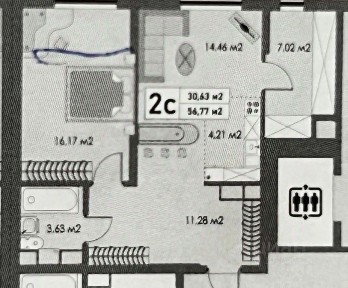 Продается 1-комн. квартира, 56,77 м²