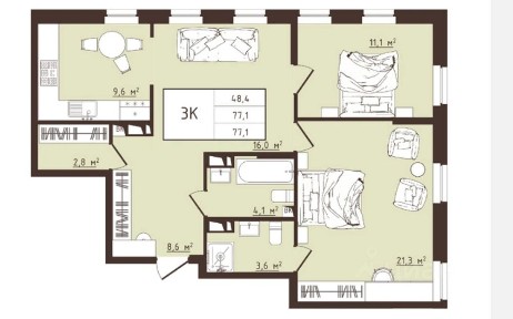 Продается 3-комн. квартира, 77,1 м²