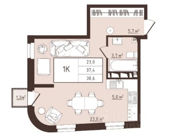 Продается 1-комн. квартира, 38,6 м²