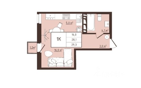 Продается студия, 29,3 м²