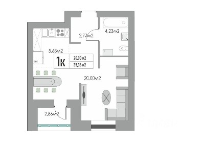 Продается 1-комн. квартира, 35,36 м²