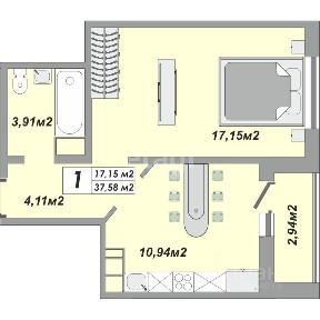 Продается 1-комн. квартира, 37,58 м²