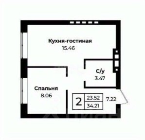 Продается 1-комн. квартира, 34,21 м²