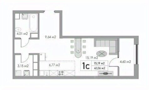 Продается 1-комн. квартира, 41,06 м²