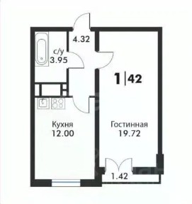 Продается 1-комн. квартира, 42 м²