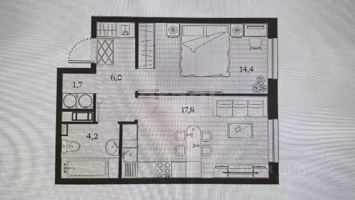 Продается 1-комн. квартира, 44,1 м²
