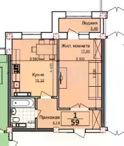 Продается 1-комн. квартира, 59 м²