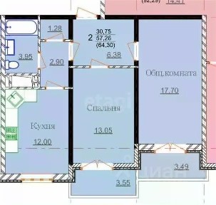 Продается 2-комн. квартира, 65 м²