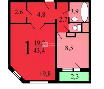 Продается 1-комн. квартира, 43,4 м²