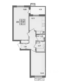 Продается 2-комн. квартира, 58,2 м²