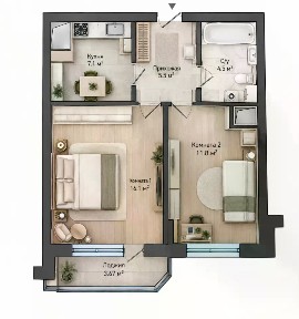 Продается 2-комн. квартира, 46,6 м²