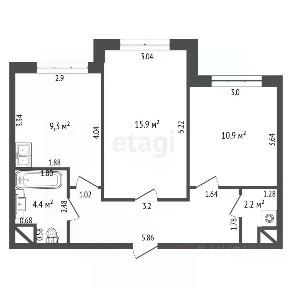 Продается 2-комн. квартира, 52,4 м²