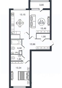 Продается 2-комн. квартира, 64,6 м²