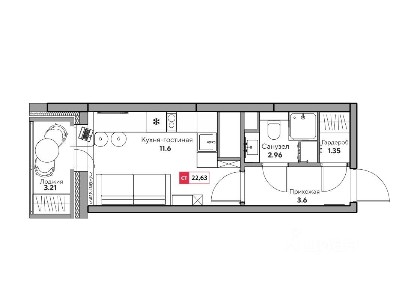 Продается студия, 22,63 м²