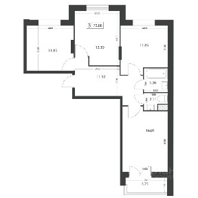 Продается 3-комн. квартира, 73,88 м²