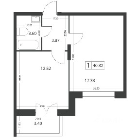 Продается 1-комн. квартира, 40,82 м²