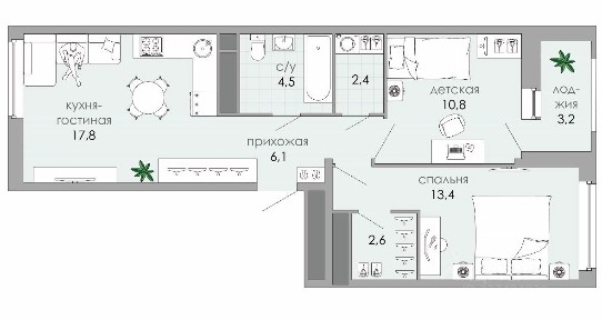 Продается 2-комн. квартира, 60,8 м²