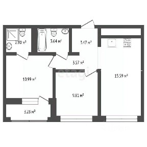 Продается 2-комн. квартира, 53,25 м²