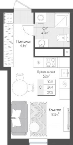 Продается студия, 25,2 м²