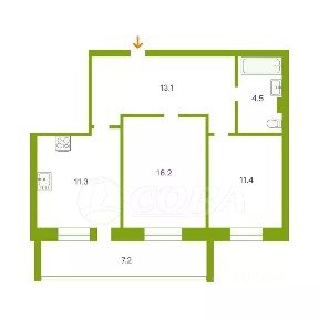 Продается 2-комн. квартира, 57,4 м²