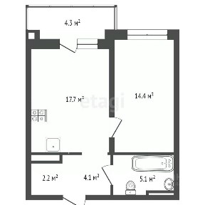 Продается 1-комн. квартира, 43,1 м²