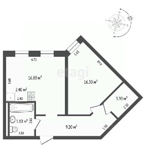 Продается 1-комн. квартира, 53,3 м²