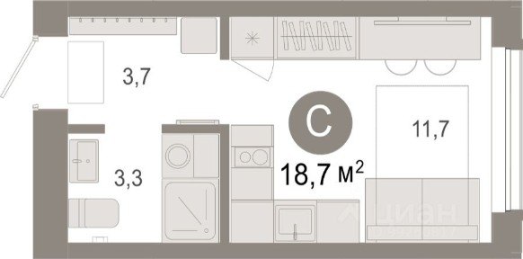 Продается студия, 18,71 м²