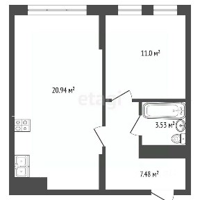 Продается 1-комн. квартира, 42,95 м²