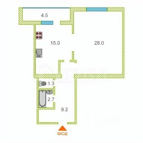Продается 1-комн. квартира, 57,8 м²