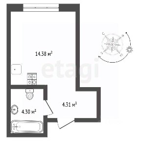 Продается студия, 23 м²