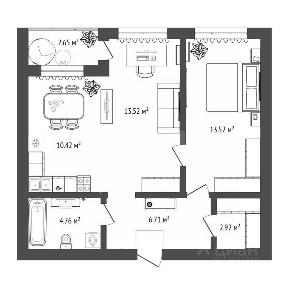 Продается 1-комн. квартира, 53,2 м²