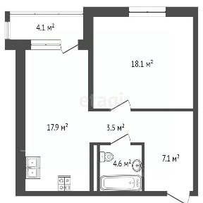 Продается 1-комн. квартира, 51,2 м²