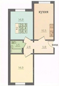 Продается 2-комн. квартира, 58,4 м²