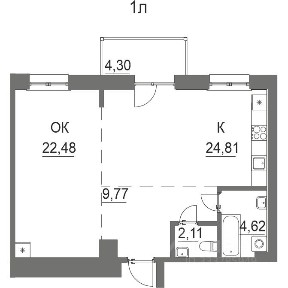Продается 1-комн. квартира, 68,09 м²