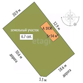 Продается 1-этажный дом, 34 м²