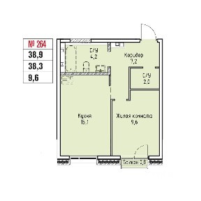 Продается 1-комн. квартира, 38,3 м²