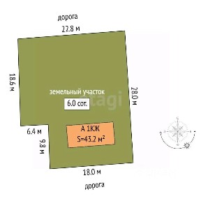 Продается 1-этажный дом, 43,2 м²