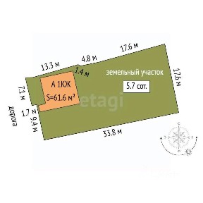 Продается 1-этажный дом, 61,6 м²