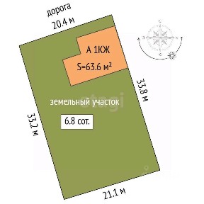 Продается 1-этажный дом, 63,6 м²